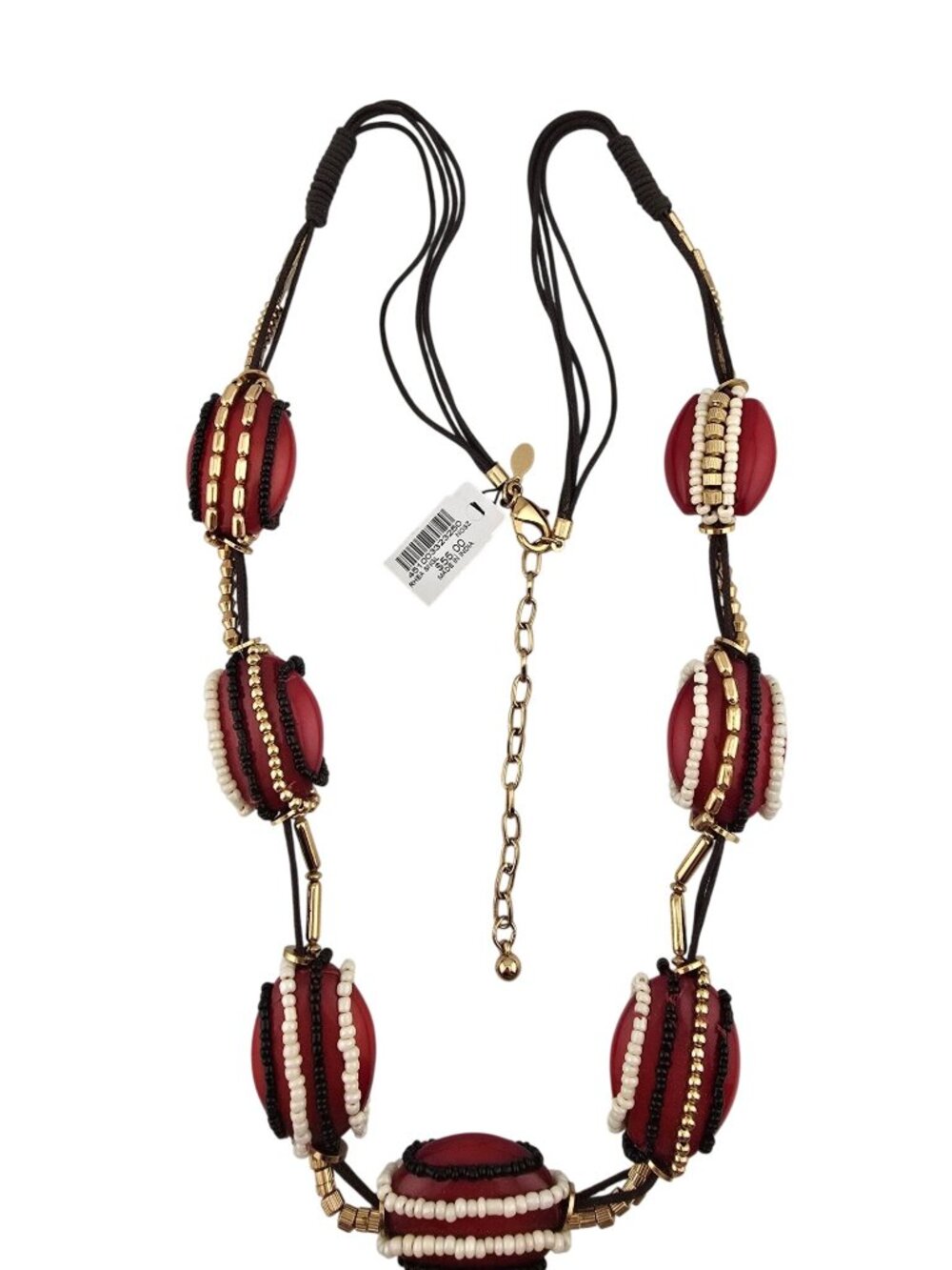 Chicos Rhea Statement Necklace Red Beads & Gold-Tone Adjustable Boho - Picture 3 of 8